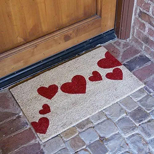 Rubber-Cal Red Hearts Coir Entrance Mat 18 x 30-inch