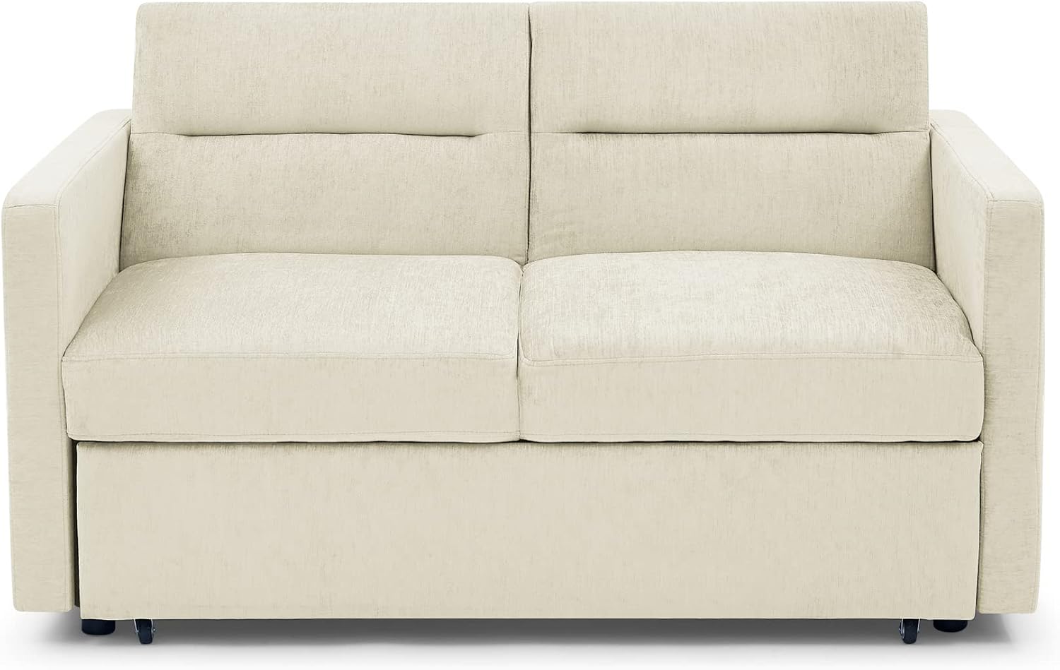 3 in 1 Convertible Sleeper Bed, Modern Loveseat Sofa & Pull Out Futon Couch, Small Love Seat Lounge Chaise w/Reclining Backrest, 2 Pockets, Furniture for Living Room, Beige Velvet 54.5"
