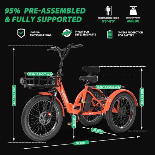 MOONCOOL Electric Tricycle Trike for Adults 350W 36V Removable Battery 24/26 Inches 7 Speeds 3 Wheels Electric Bikes Bicycle for Adults, Three Wheel Electric Cruiser Tricycle