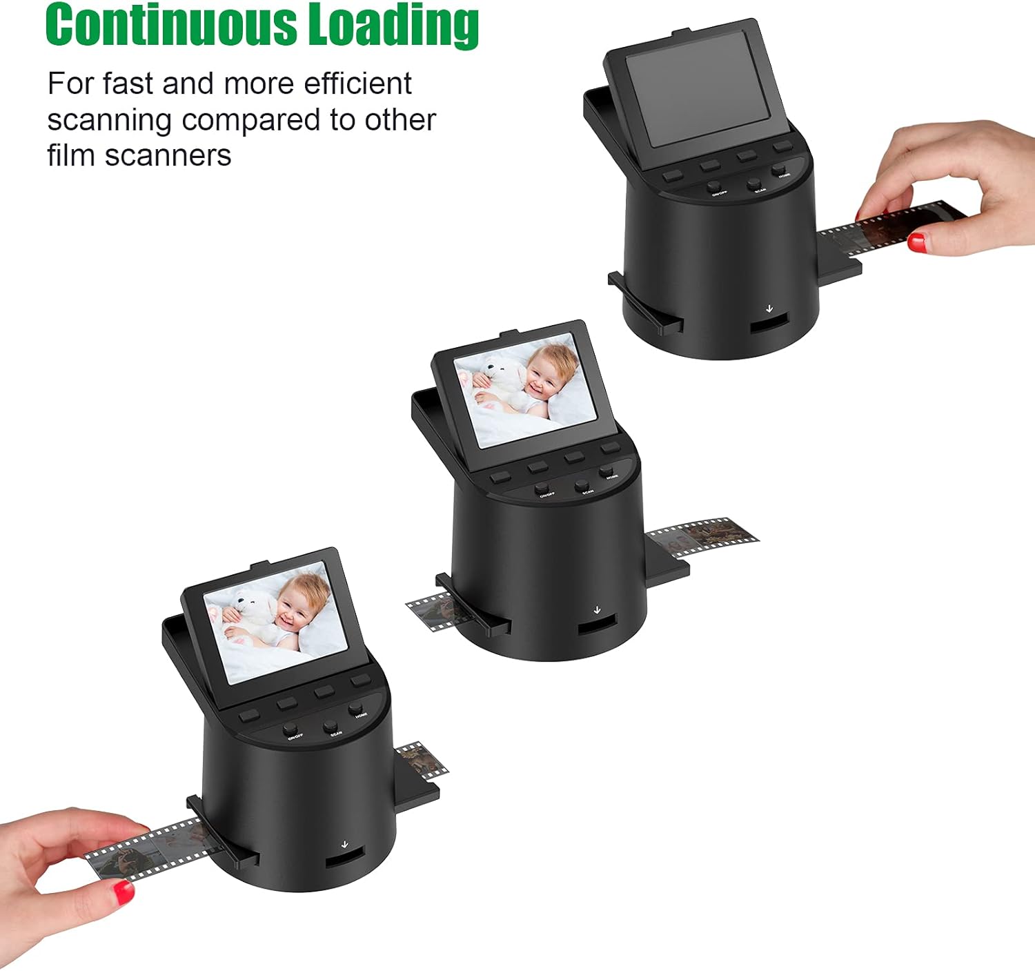 Wireless Digital Film Scanner with 22MP, Converts 35mm, 126, 110, Super 8 Films, Slides, Negatives to JPEG, Tilt-Up 3.5" Large LCD, Transfer Pictures to Phones Via WiFi Connection, MAC &PC Compatible