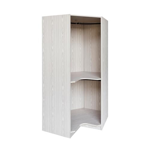 LZ LEISURE ZONE Polygon Corner Wardrobe Closet, Space-Saving Design Armoire Wardrobe Closet with Hanging Rods, Wooden Corner Wardrobe Cabinet Bedroom Closet Cabinet for Hanging Clothes, Gray