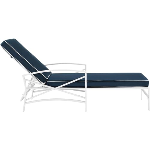 Crosley Furniture KO60018WH-GY Kaplan Outdoor Metal Chaise Lounge, White with Grey Cushions