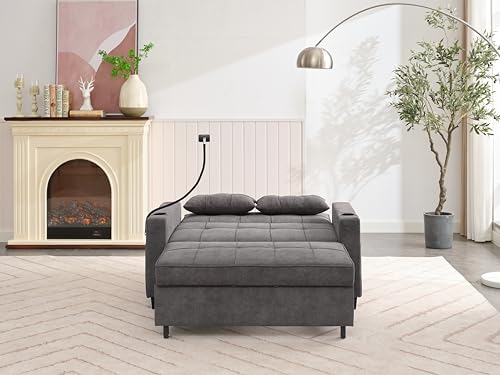 3 in 1 Convertible Sleeper Sofa Bed, Pull Out Sofa Bed with USB Charging Cupholders Adjustable Backrest, Sleeper Sofa Couch Bed for Living Room Apartment Small Space (Green)