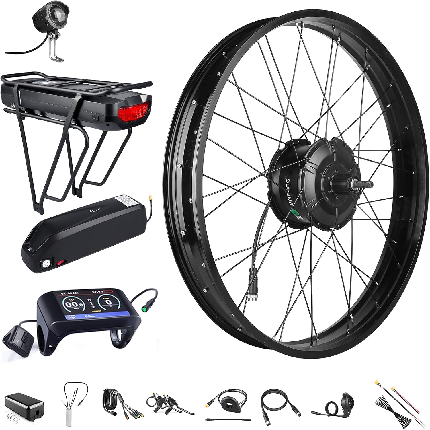 BAFANG 48V 1000W Rear Hub Motor Ebike Conversion Kit for 26 Fat Tire Bikes Cassette Rear Wheel Brushless Hub Motor Drive Electric Bicycle Conversion Kit with Optional Display and Ebike Battery