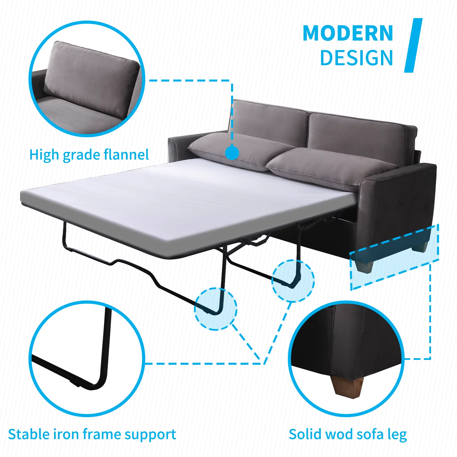 Mjkone Pull Out Sofa Bed, Sleeper Sofa Bed with Memory Foam Mattress, 2-in-1 Pull Out Couch Bed Suitable for Friends to Stay Temporarily, Loveseat Sleeper for Apartment/Small Spaces (Queen, Dark Grey)