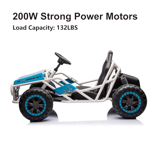 24V Ultimate Go Kart for Kids Ages 6-12, 2x200W Powerful Motor Electric Go Kart, 6MPH Outdoor Off-Road Dirt Road Electric Car,15"x11" Wide Seat, Metal Frame, Powerful Shock Absorbers, Blue