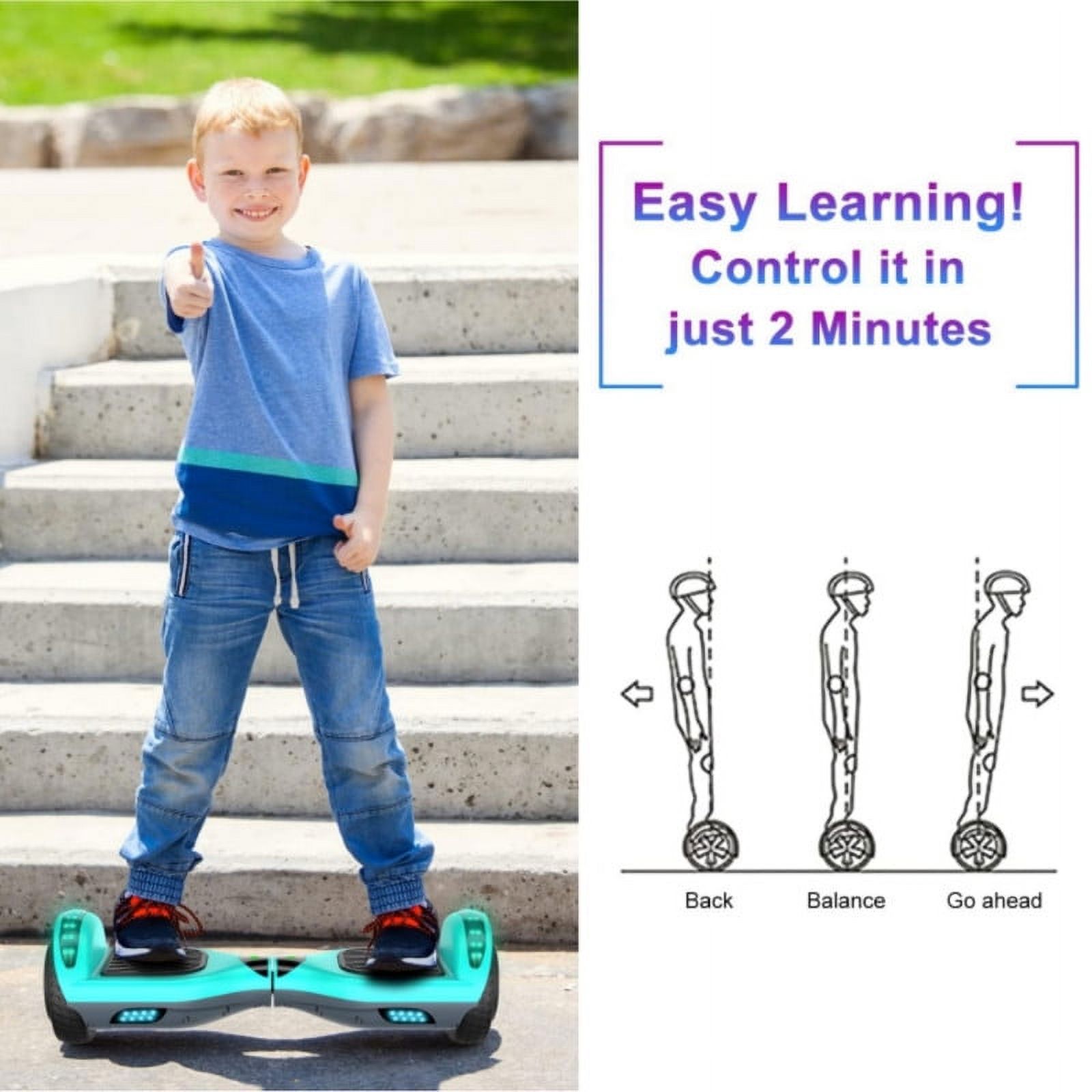 SISIGAD My First Hoverboard 6.5 inch Off-Road All Terrain Hoverboard with LED Flash Wheels for Teens, Inlaid Motor, Green Gray