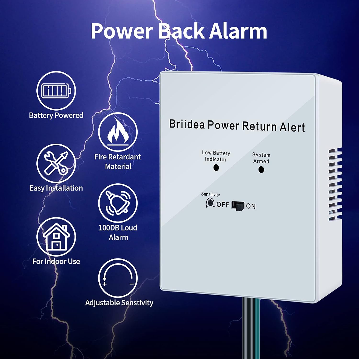 briidea Power Return Alarm, Utility Power Back on Alert for Generator, Loud Siren with LED Indicator