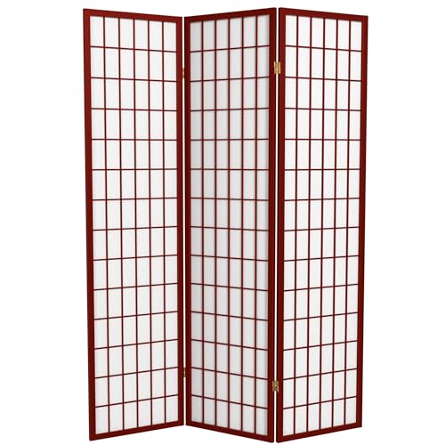 Red Lantern 6 ft. Tall Window Pane Shoji Screen-Natural-4 Panels Room Divider
