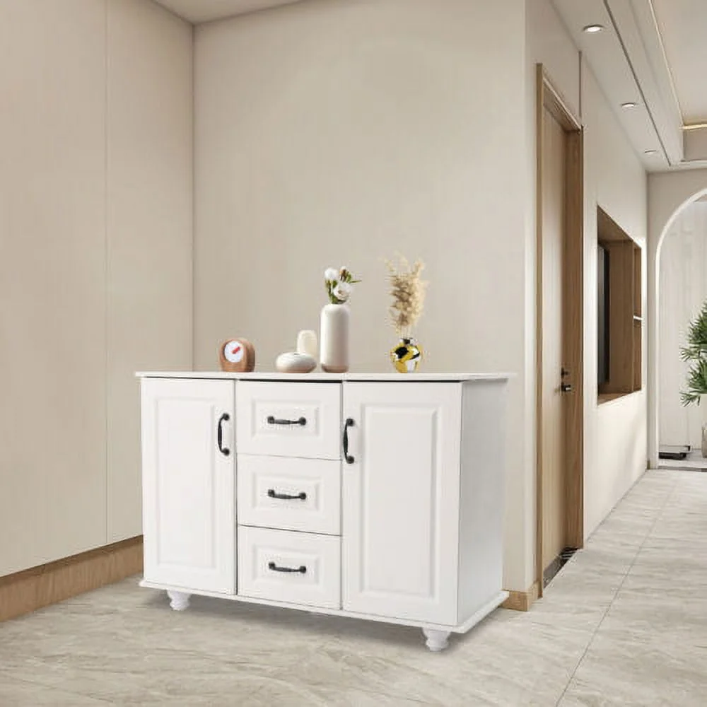 White Kitchen Storage Cabinet Wooden 3 Drawers 2 Door Cupboard Free Standing