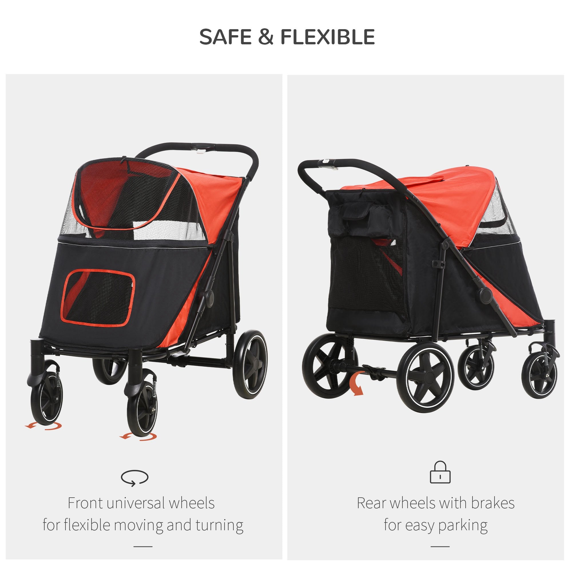 Pet Stroller - Foldable Dog Stroller with 2 Safety Lashes - Gray