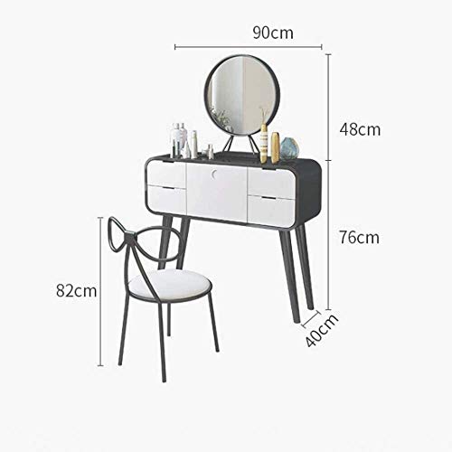 Luxury Dressing Vanity Table w/Stool for Bedroom, Nordic Dresser Desk Stainless Steel Mini Makeup Table Multifunctional Storage Room with Mirror Stool(White)