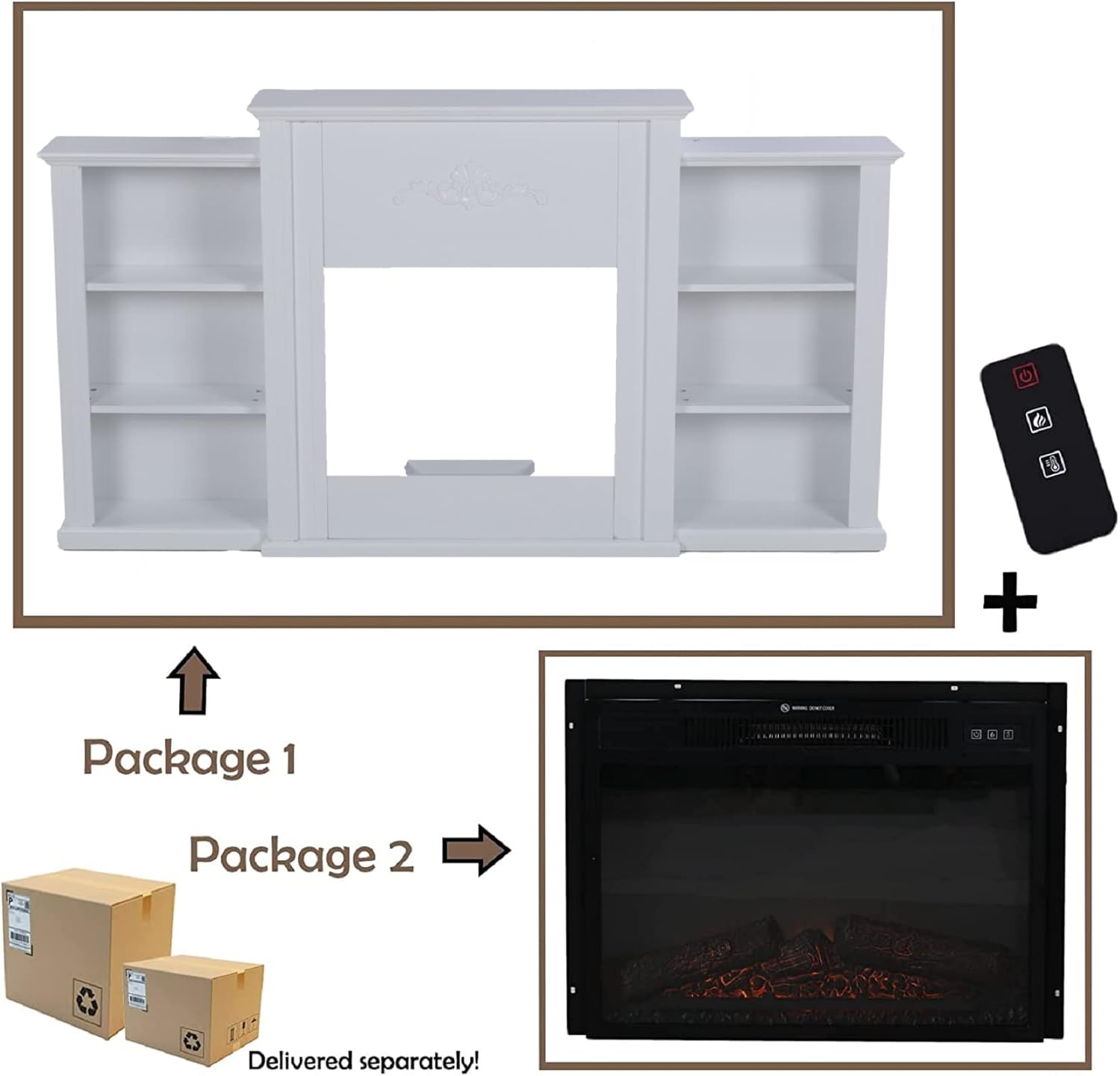 Sophia & William Farmhouse Electric Fireplace TV Stand for TV's Up to 65, Accent Decorative Barn Door Storage Cabinet Chest with 23 Insert Fireplace for Living Room Bedroom Home Office, Burlywood