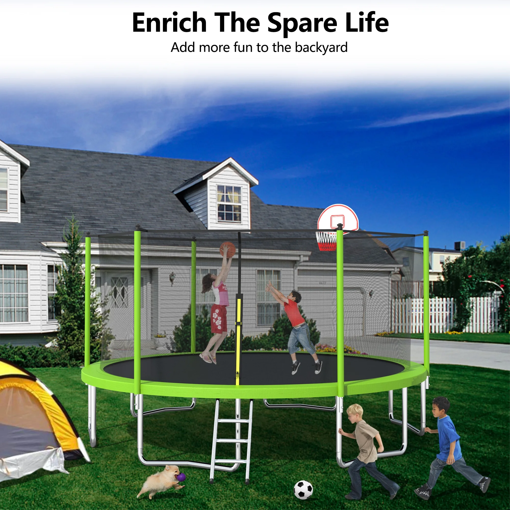 EUROCO 1300LB 15FT Trampoline for Adults and Kids, Trampoline with Enclosure ,Ladder,Basketball Hoop,Heavy Duty Recreational Trampoline Capacity for 7-8 Kids - Curated Treasures Market