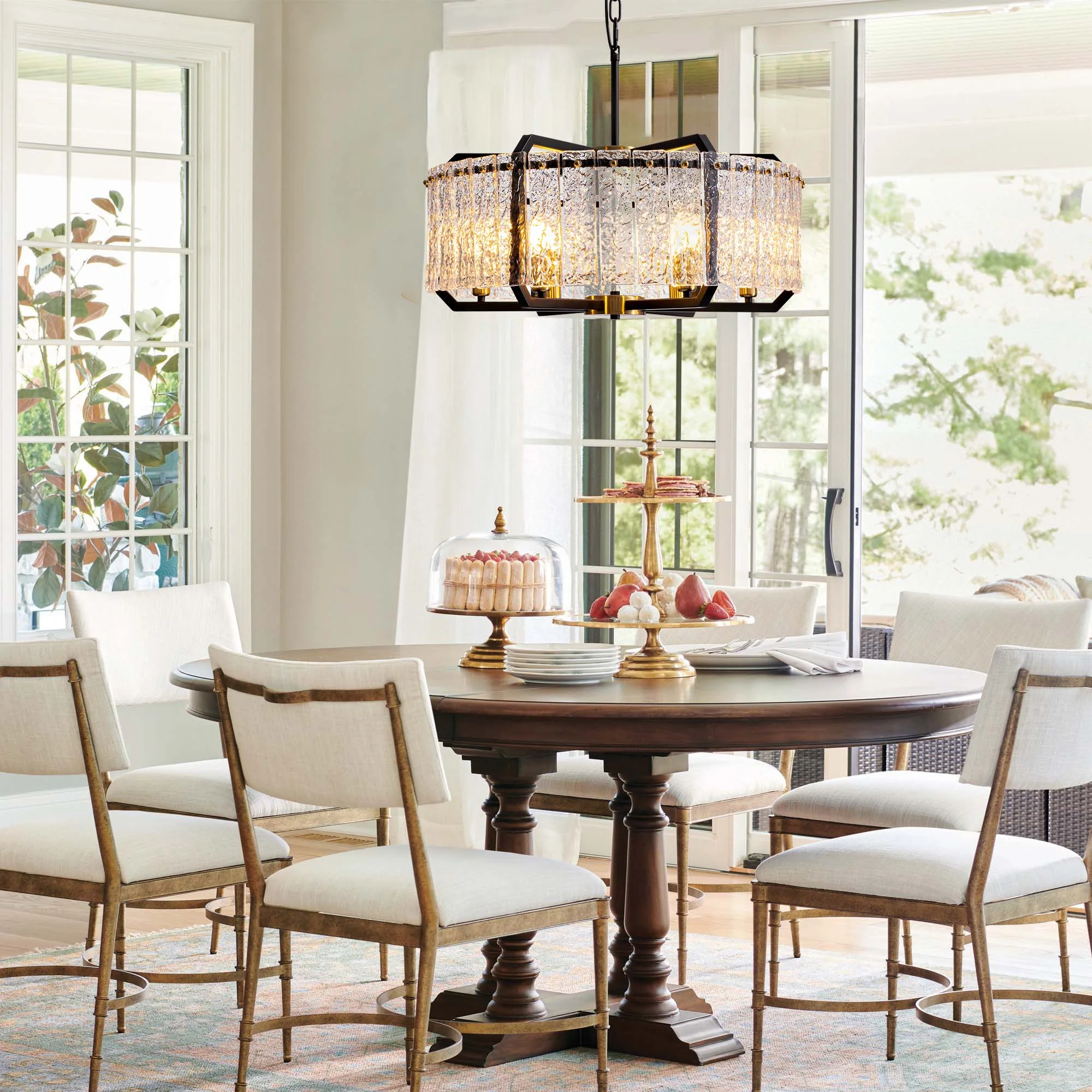 HOOMEDELIER Modern Crystal Chandeliers Lighting for Dining Room,  6-Light Luxury Water Ripple Glass Black Ceiling Light Fixture, Round Drum Chandelier for Kitchen Island, Entryway, Farmhouse 25"D*11"H