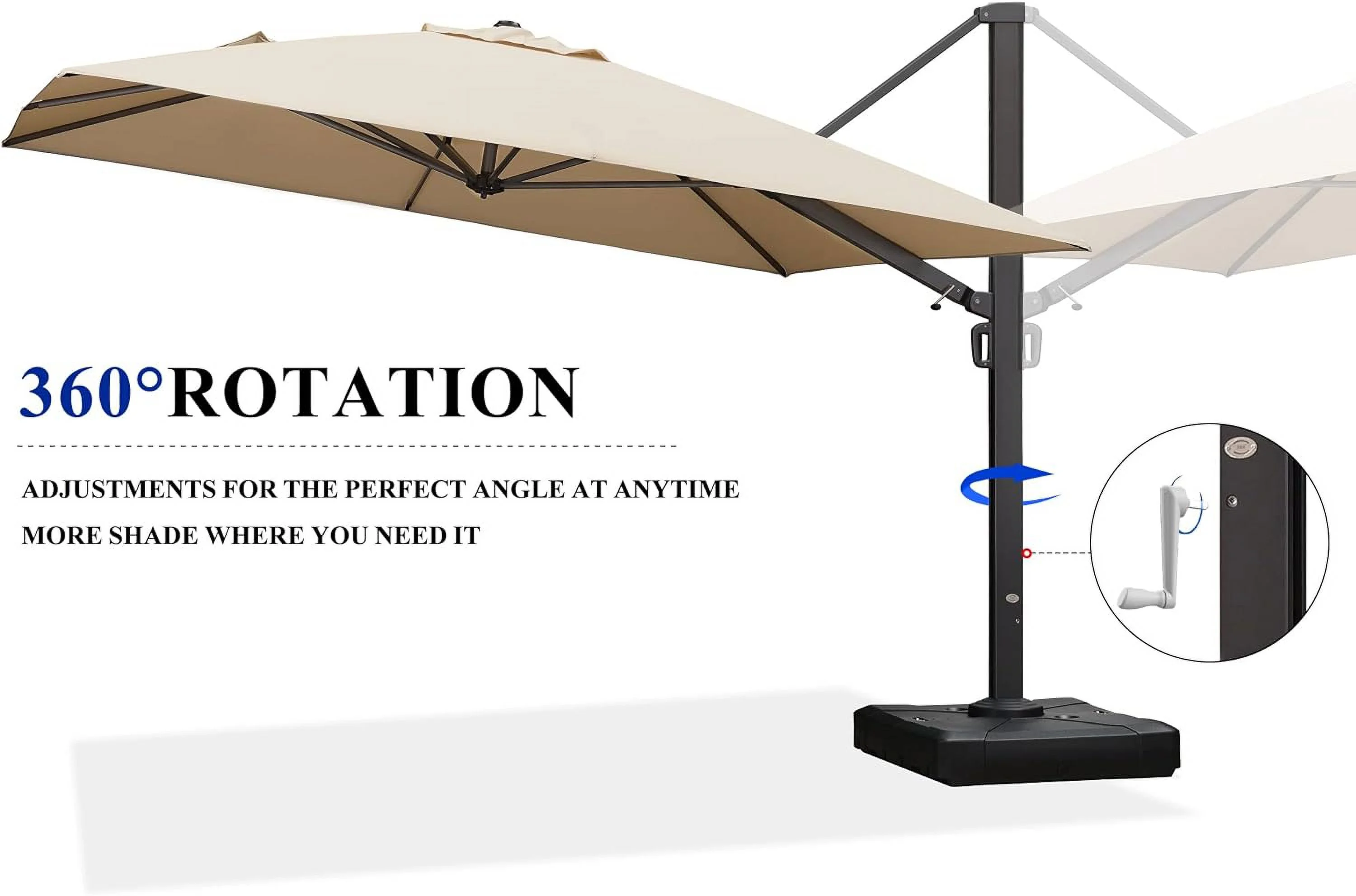 PURPLE LEAF 10' X 13' Rectangle Patio Umbrella Large Outdoor Aluminum Umbrella Offset Umbrella with 360-degree Rotation Cantilever for Garden Deck Backyard Pool, Beige