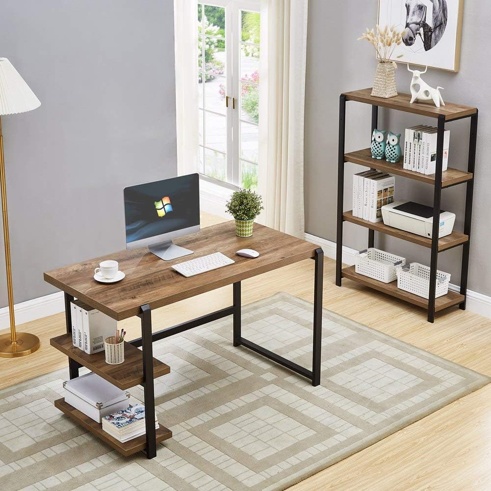 FOLUBAN 4 Tier Industrial Bookshelf, Rustic Vintage Etagere Bookcase for Living Room, Metal and Wood Book Shelf, Easy Assembly, Oak