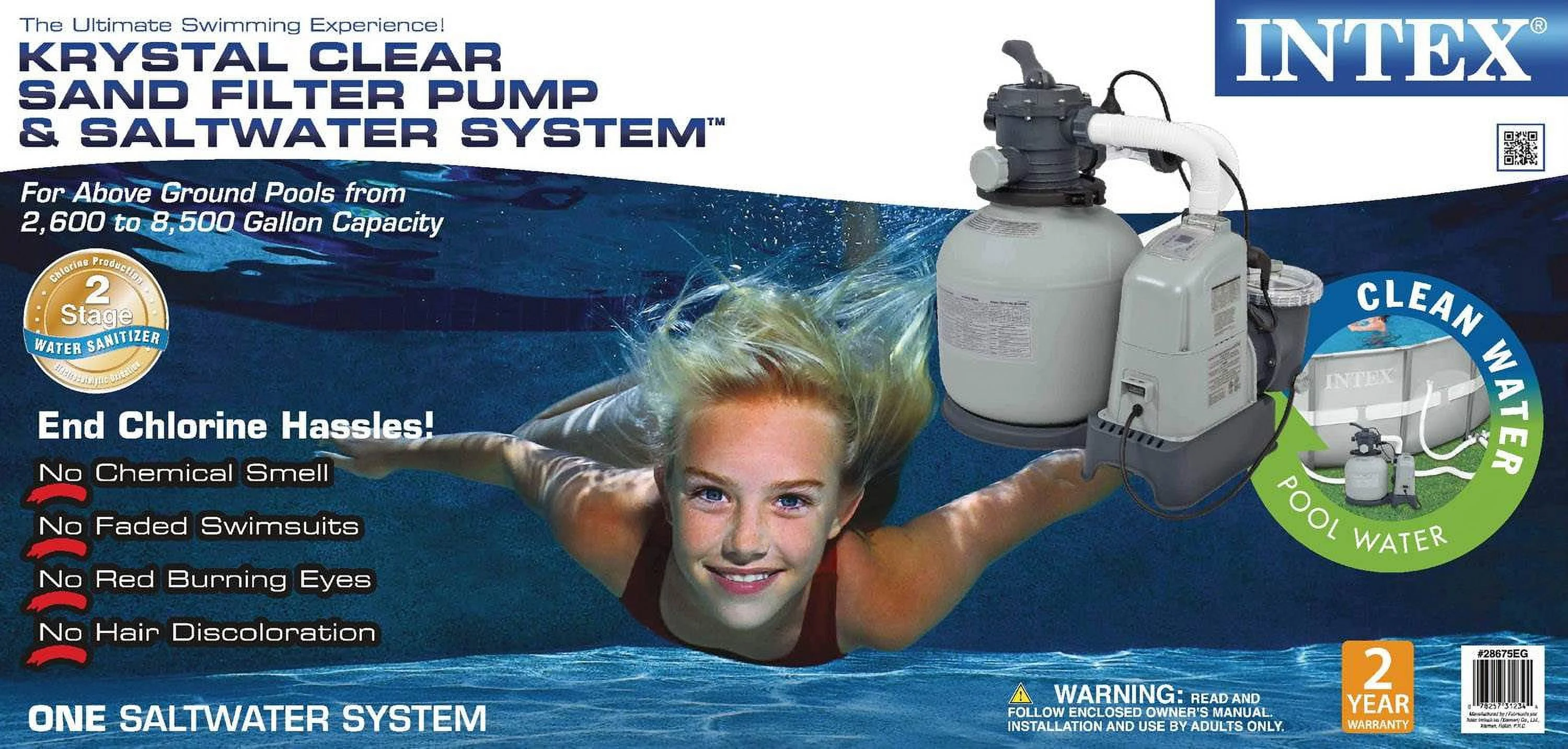 Intex 1600 GPH Saltwater System & Sand Filter Pump Set for Above Ground Pools