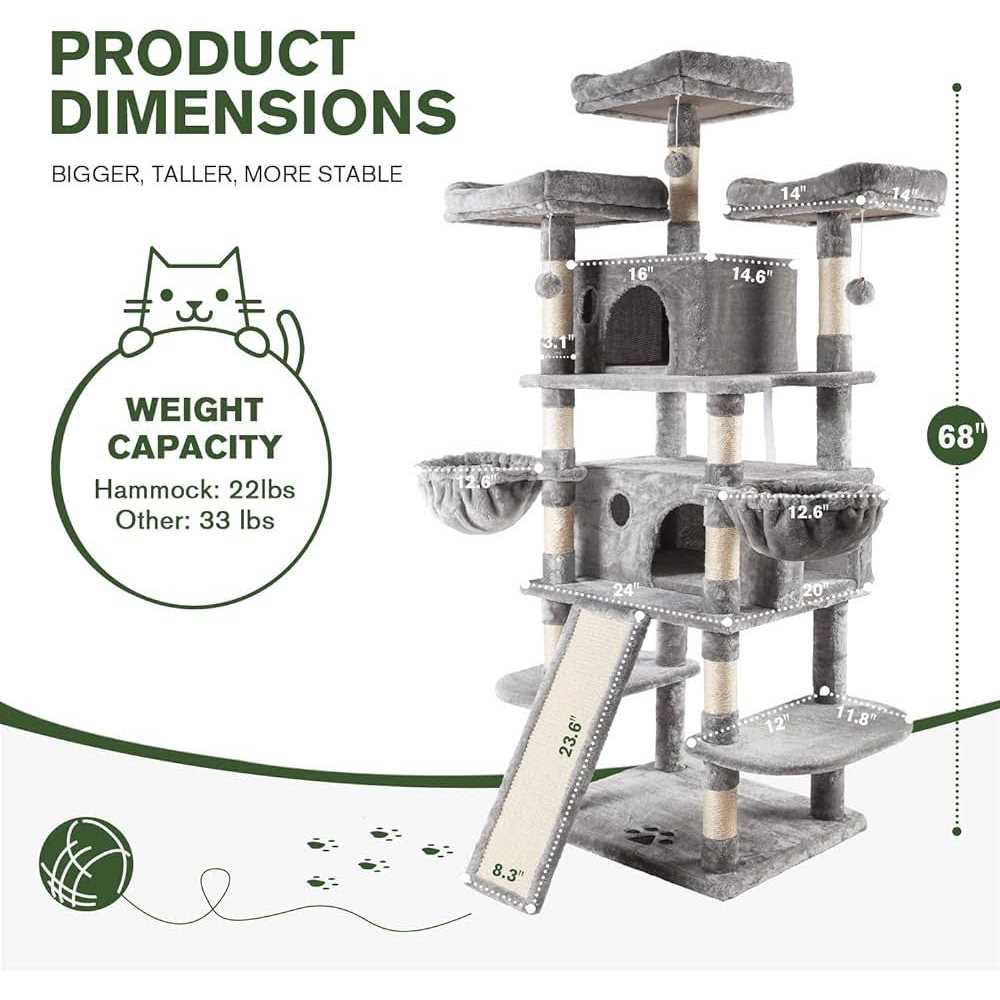 IMUsee 68 Inches Multi-Level Cat Tree for Large Cats/Big Cat Tower with Cat Condo/Cozy Plush Perches/Sisal Scratching - Pet Supplies online store
