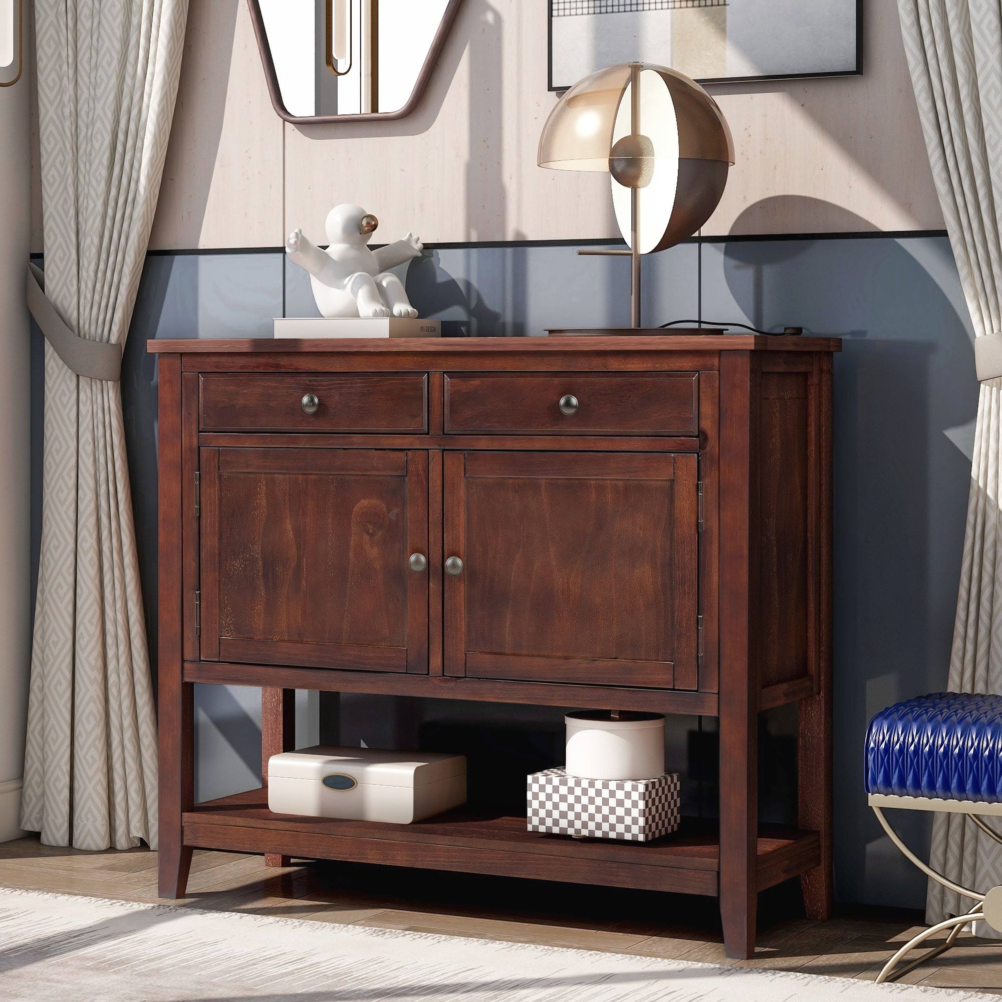 Nestfair Modern Console Table Sofa Table with 2 Drawers and 2 Cabinets - Green