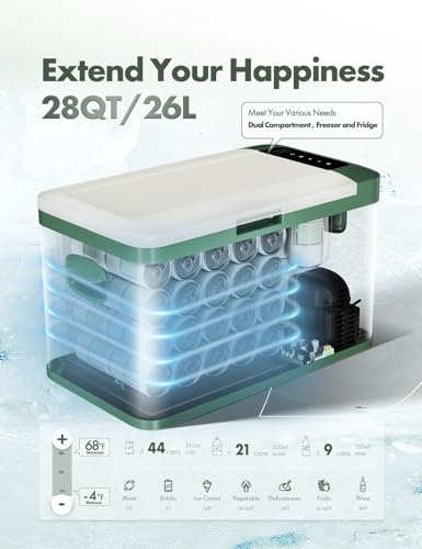 A-Premium Portable Fridge Refrigerator, -4℉-68℉ Portable Freezer Fast Cooling with 12/24V DC & 110/240V AC for Camping RV Roadtrips Truck Outdoor and Home Use