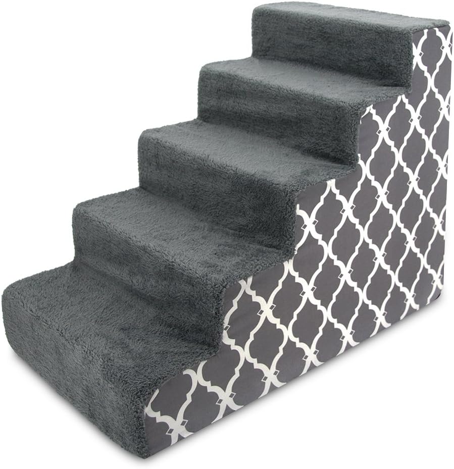 Best Pet Supplies Pet Steps and Stairs with CertiPUR-US Certified Foam for Dogs and Cats - Gray Lattice Print, 5-Step (H: 22.5) Pack of 2