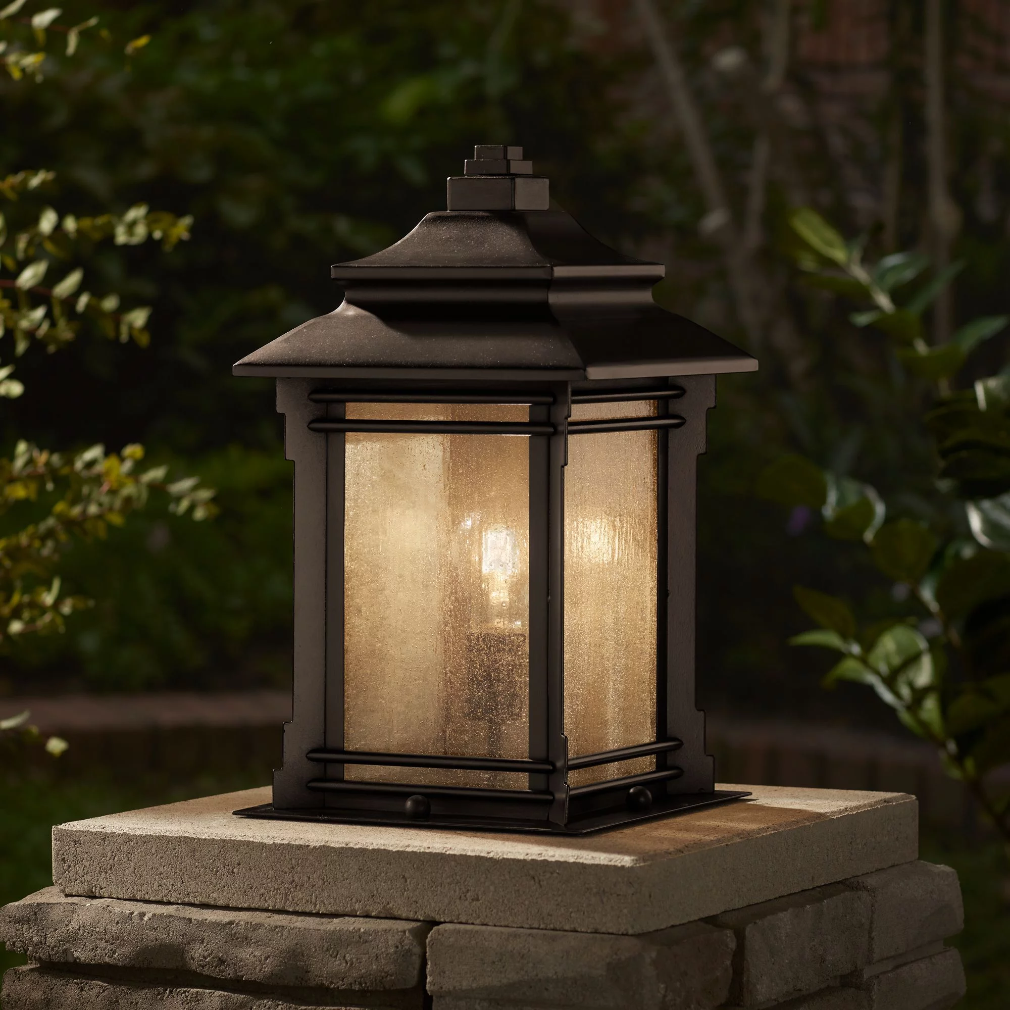 Franklin Iron Works Hickory Point Rustic Farmhouse Outdoor Pier Mount Light Walnut Bronze 16 1/2" Frosted Cream Glass for Exterior Barn Deck House