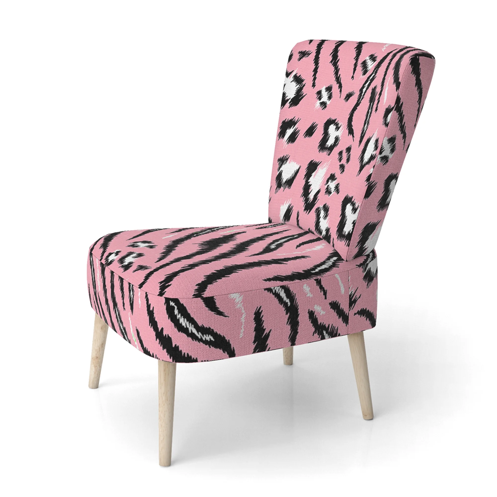 Designart "Pink Tiger and Leopard Pattern" Upholstered Cabin & Lodge Accent Chair and Arm Chair