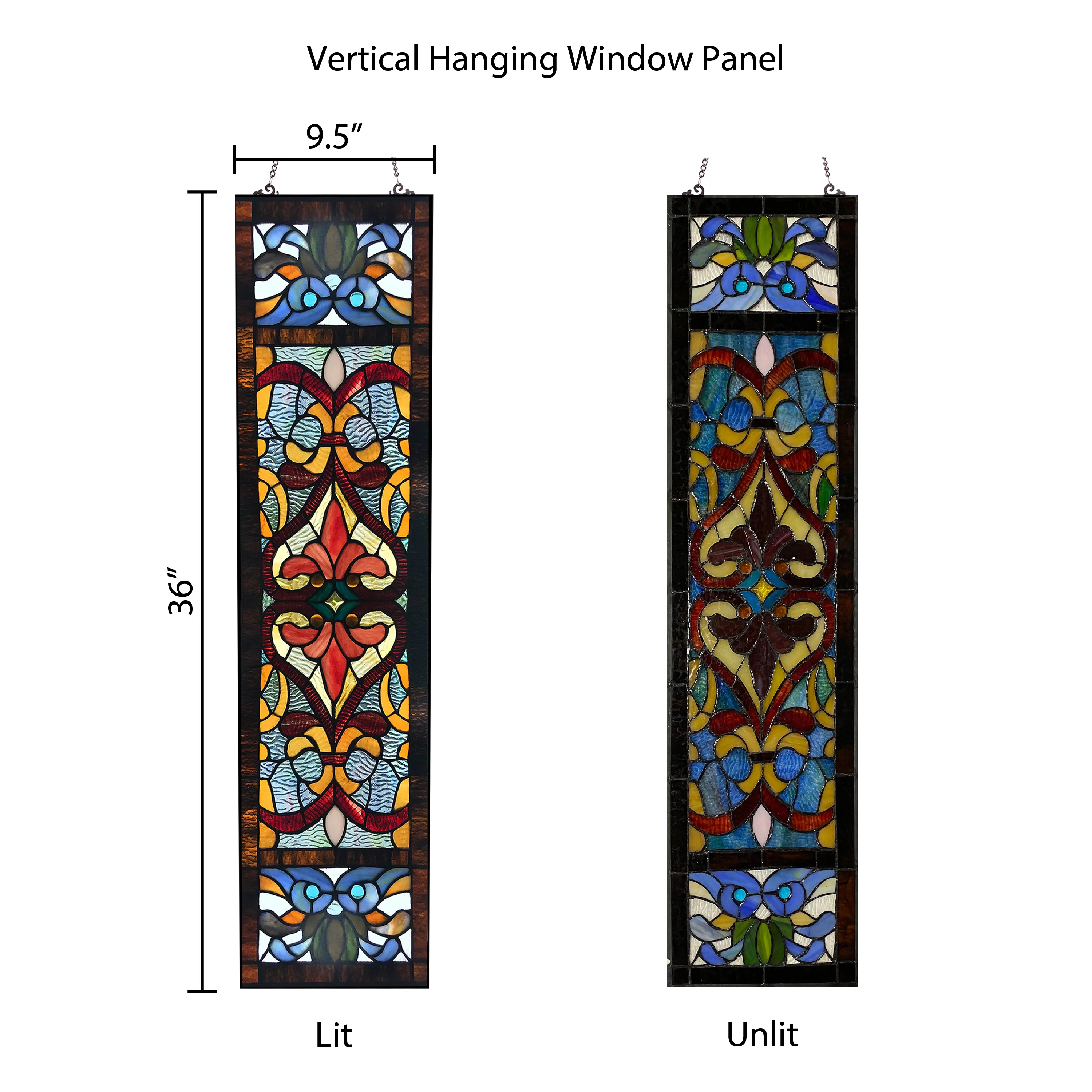 River of Goods 36 in. Stained Glass Victorian Fleur De Lis Window Panel