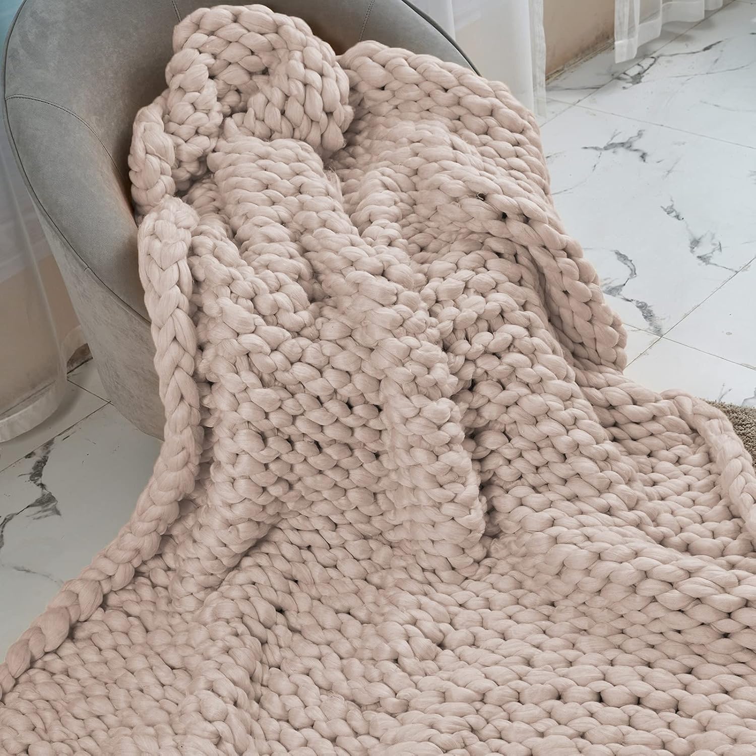 ZUIBESCHOS Chunky Knit Blanket Soft Warm Chunky Knit Blanket Throw Cozy Cable Knit Throw for Sofa, Bed, Baby Blanket, Festival Gift, Home Decor, Rose Red 40x60
