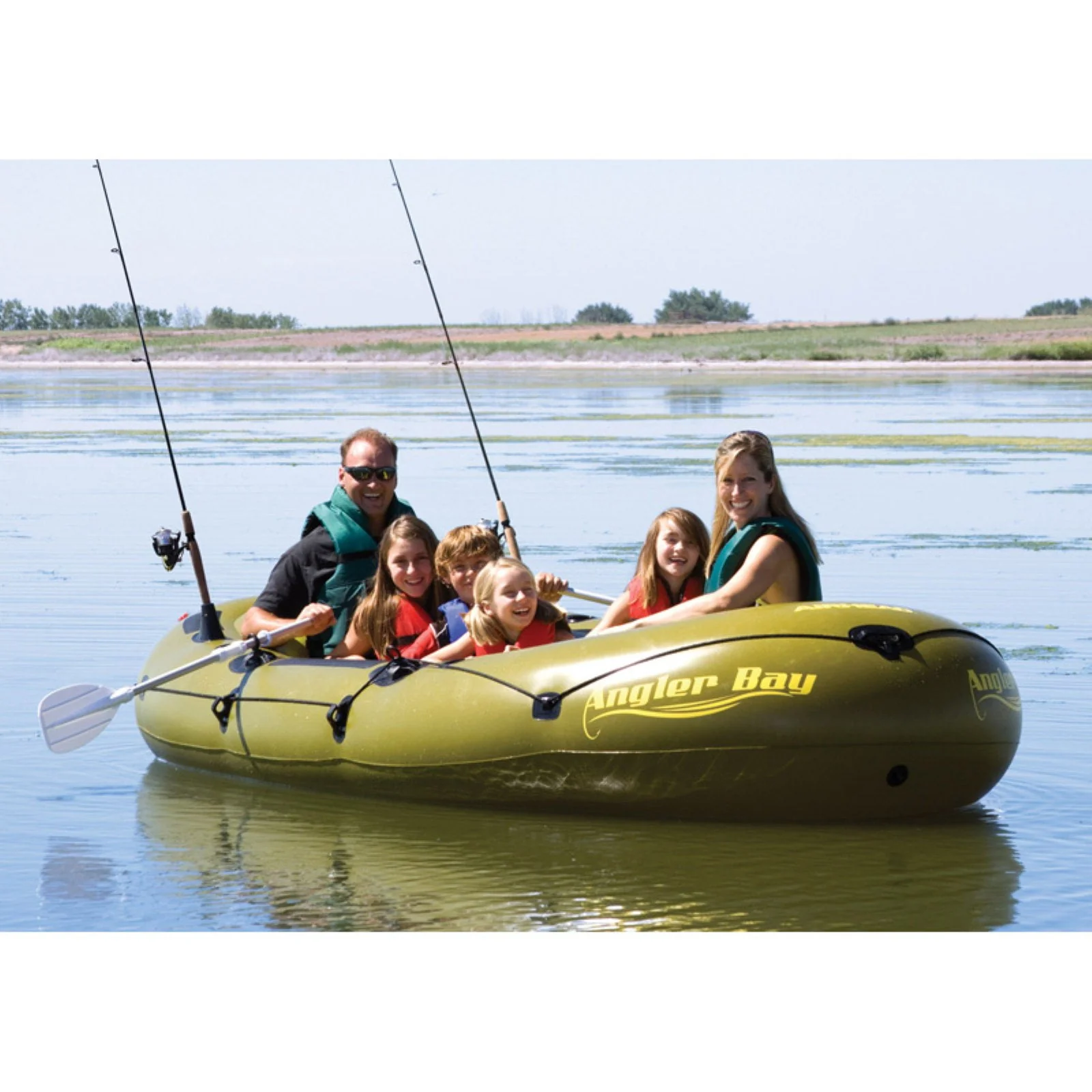 Airhead Angler Bay 6 Person Inflatable Fishing Boat Raft Float, Green