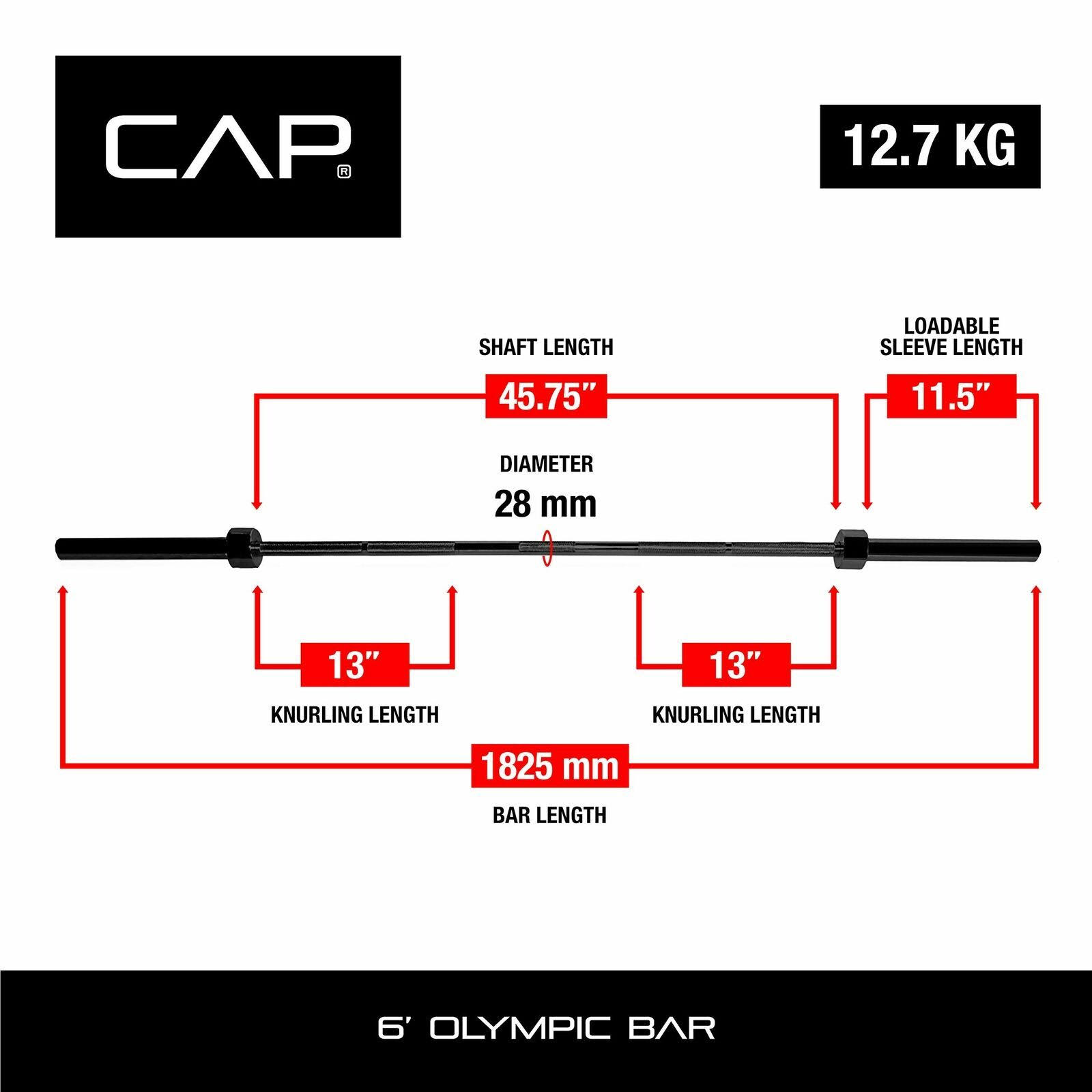 Cap Barbell 2-Inch Olympic 6 ft Weight Bar, Black