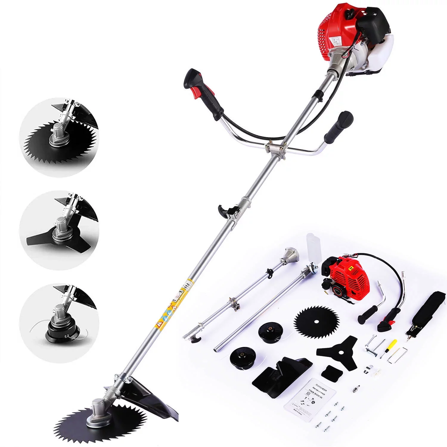 58CC Weed Eaters Gas Powered String Trimmer Straight Shaft Gasoline Powered Weed Trimmer Weedeater Brush Cutter Weed Trimmer for Edgers in Lawn and Garden 4 in 1 Orange