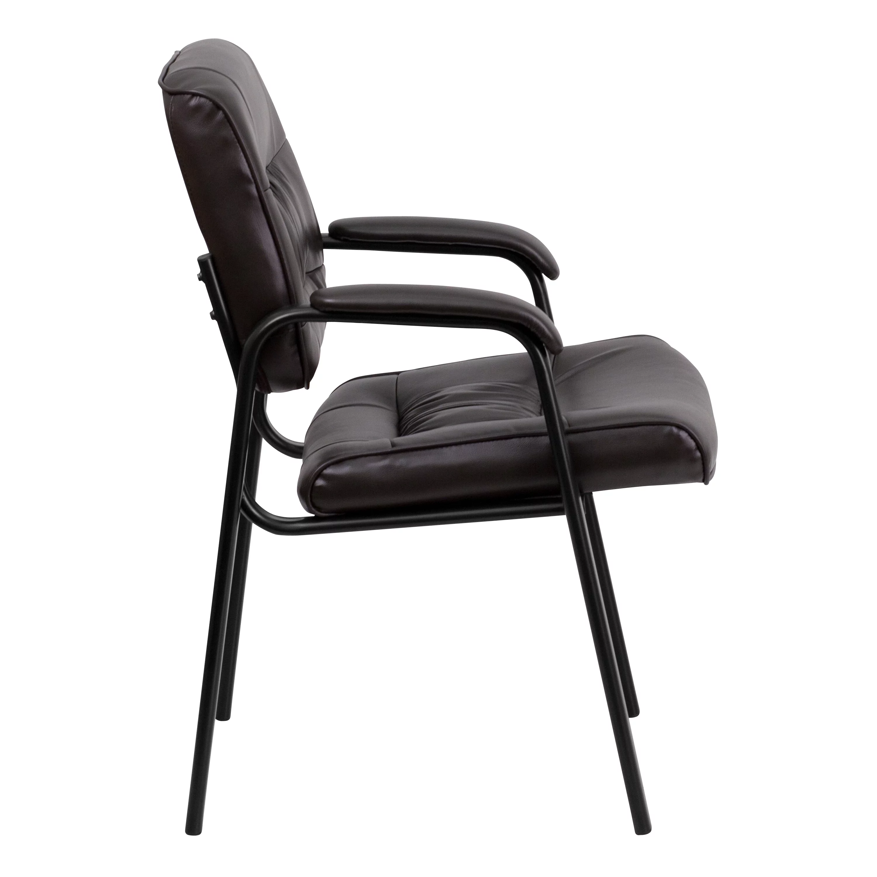 BizChair Brown LeatherSoft Executive Side Reception Chair with Black Metal Frame