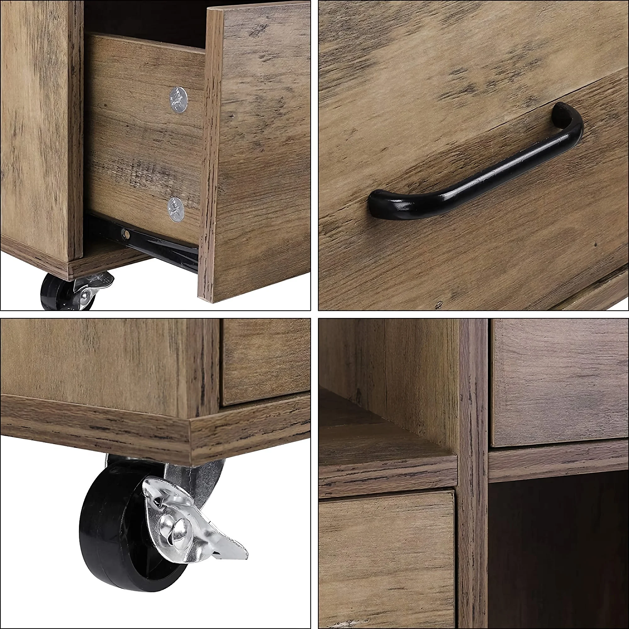 Wooden File Cabinet, Lateral Filing Cabinet Printer Stand with Wheels, 2 Drawers, Storage Shelves, Door Cabinet for Home, Office