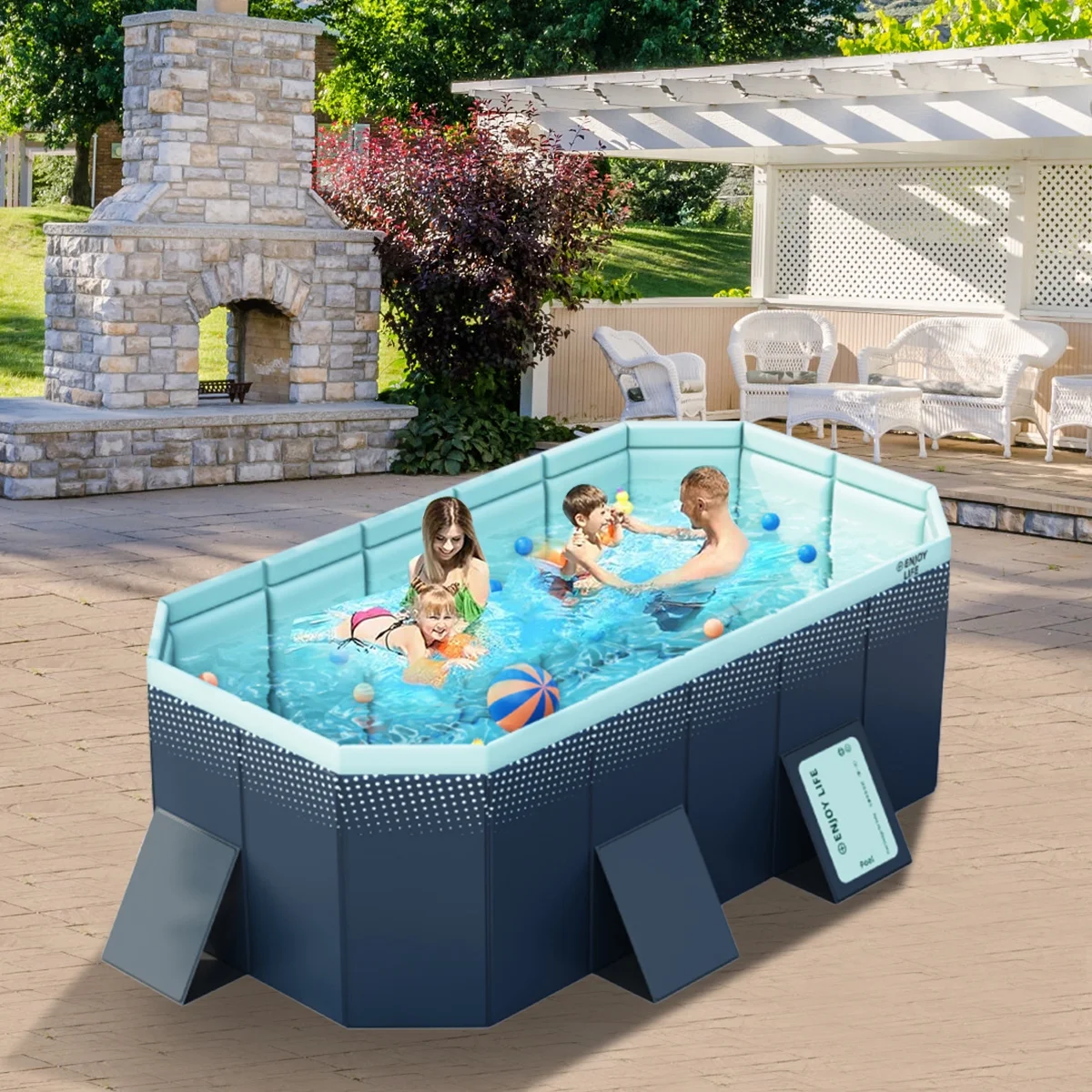 EONROACOO 89in Foldable Swimming Pool Above Ground Pool Kiddie Pool for 1-4 People(Blue)