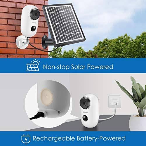 ZOSI 1080p Wireless Battery Camera with Solar PANEL, 2.4GHz WiFi Security Camera Outdoor Indoor,Rechargeable battery, Two Way Au