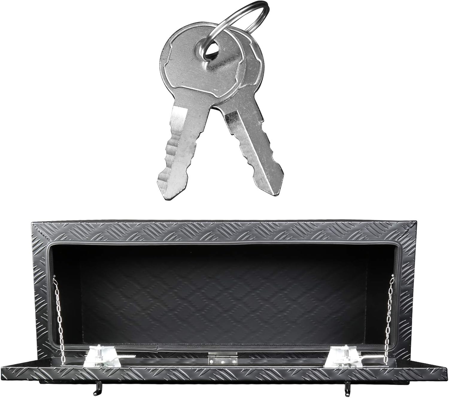 Carpartsinnovate For 29 Truck Pickup Black Aluminum Underbody Tongue Tool Box Trailer Storage+Lock