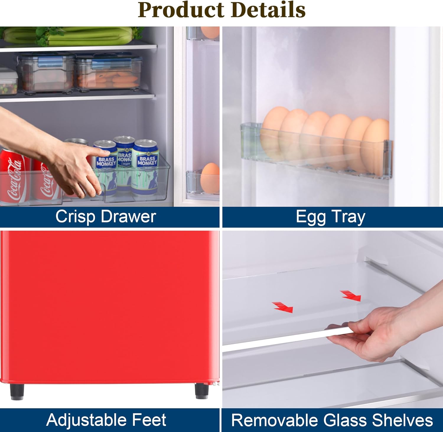 Retro Mini Fridge with Freezer for Dorm,4.2 Cu. Ft. Mini Fridge with Freezer Retro Style Double Door Small Fridge with Adjustable Thermostat, Retro Dorm Fridge with Freezer for Apartment,Office(Red)