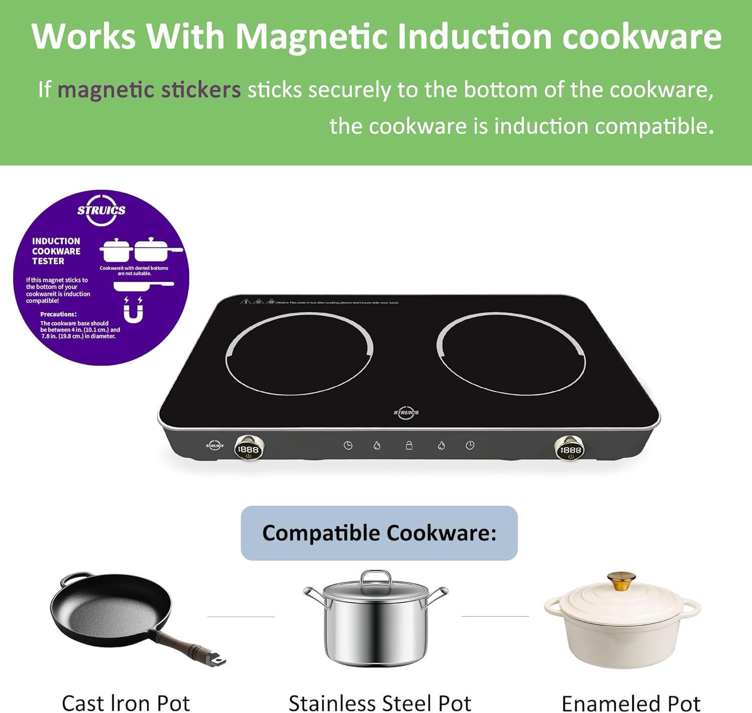 Double Induction Cooktop, 1800W Sensor Touch Electric Cooker Hot Plate, 6.7" Heating Coil,8 Power 8 Temperature Setting Countertop Burner with Timer-Proof Ceramic Glass Surface