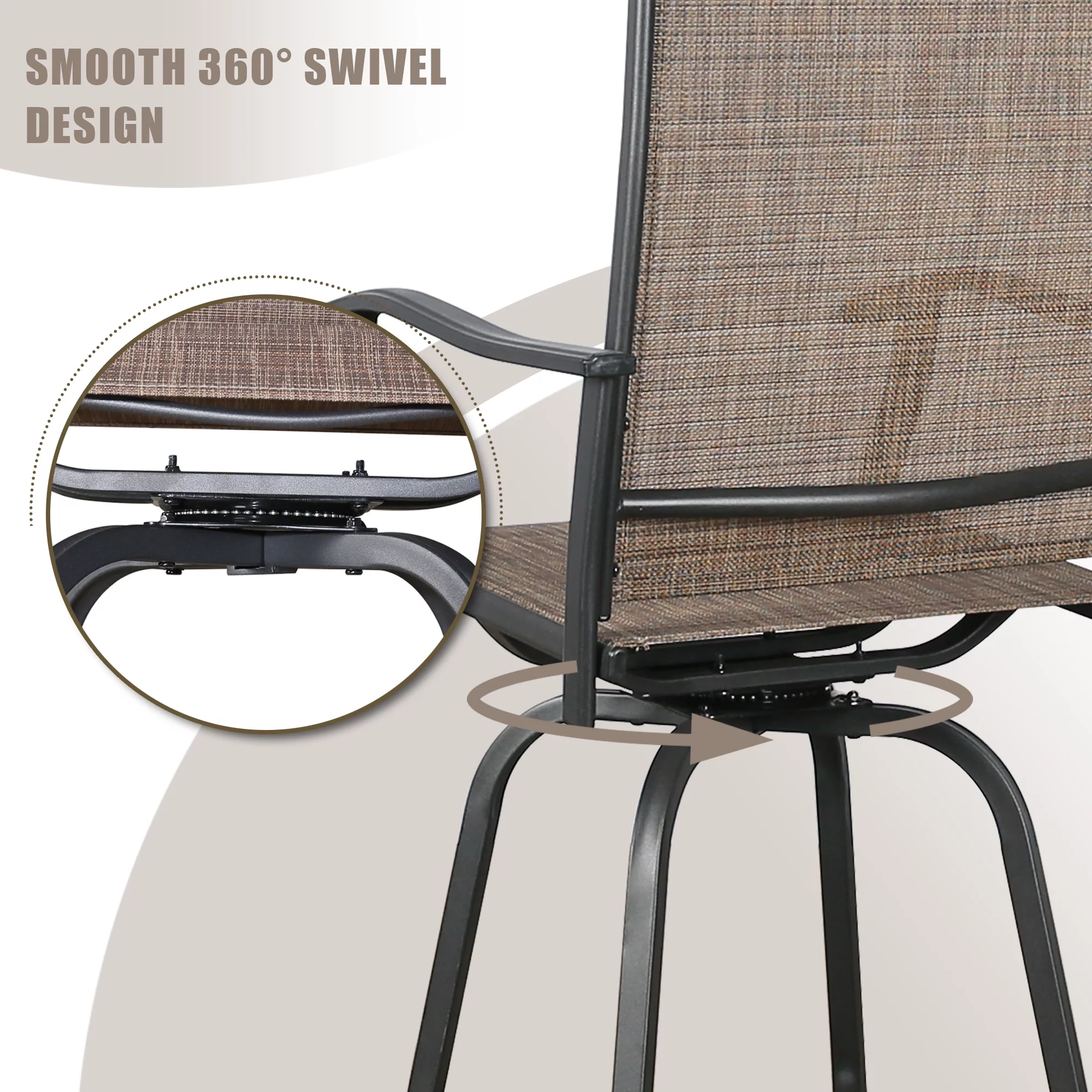 Ulax Furniture 4-Piece Outdoor Swivel Bar Stools, Sling Patio Seating Height Bar Chairs with High Back and Armrest