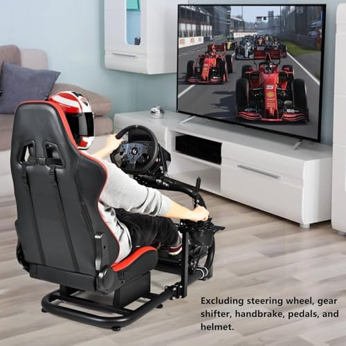 Marada Racing Sim Cockpit Stand with comfortable Seat Fit for Logitech/Fanatec/Thrustmaster G27 G923 G920,Large Round Tube&Adjustable Professional Driving Race Mount,Wheel Pedal Handbrake Not Included