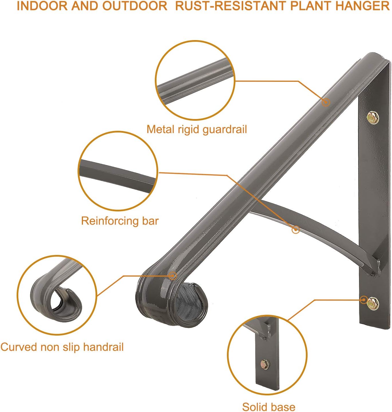 Single Step Handrail ,Black Handrail Railings 1 Step Handrail Metal Wrought Iron Handrail , Handrail Railings for Steps Porch Single Step handrail（Gray） Pack of 2