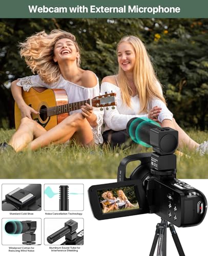4K Video Camera Camcorder 64MP Vlogging Camera for YouTube 18X Digital Zoom 3.0" IPS Screen IR Night Vision with External Stereo Microphone,Handheld Stabilizer,Remote,Lens Hood,32G Card &2 Batteries