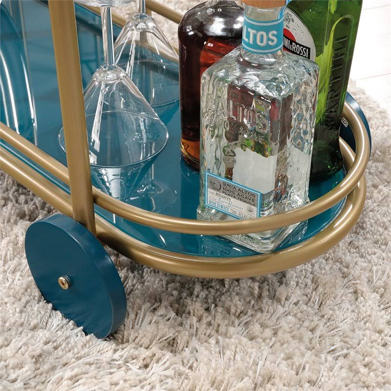 Pemberly Row Modern 3-Shelf Glass and Metal Bar Cart in Satin Gold