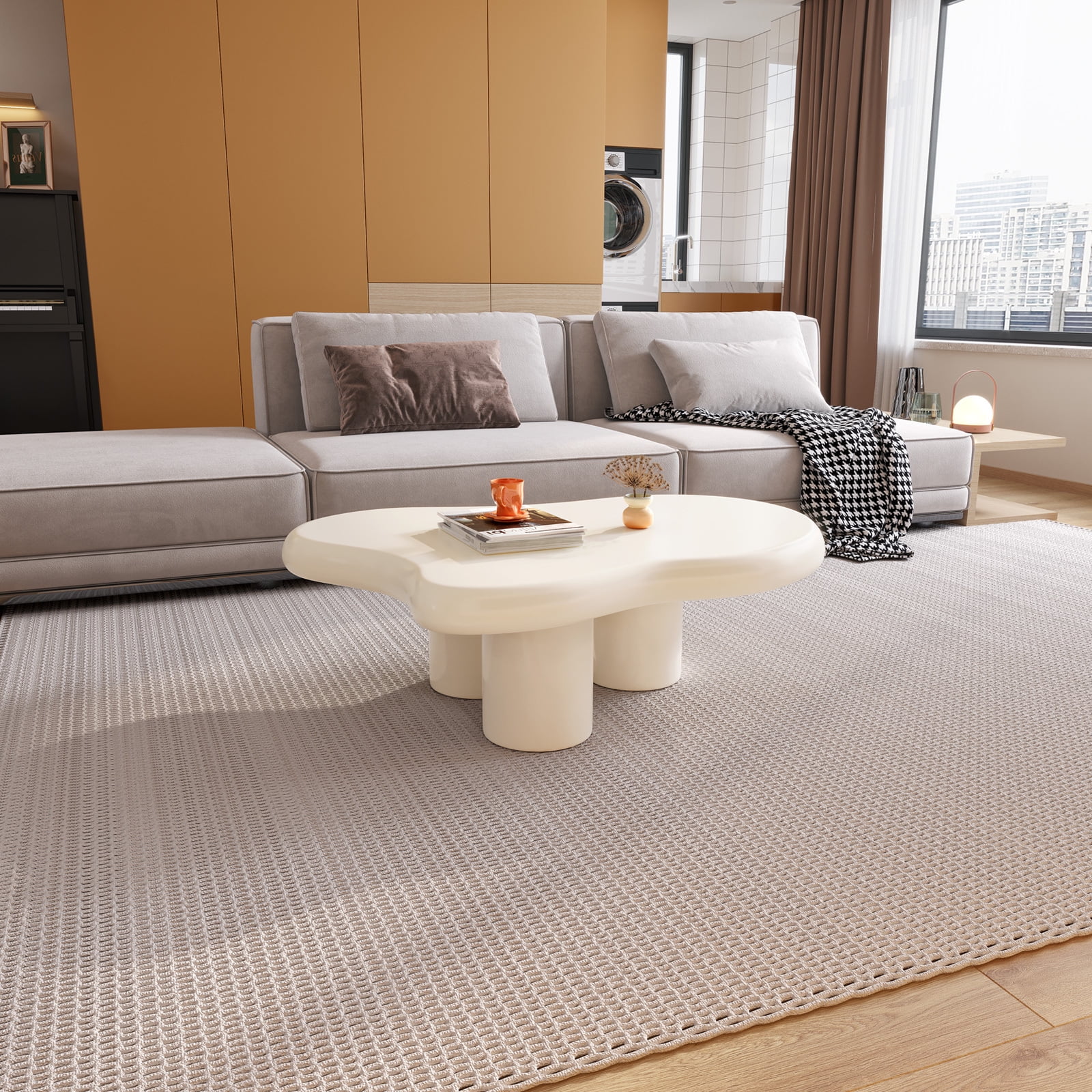 Guyii Cloud Coffee Table, Irregular Coffee Table for Living Room with 3 Legs, White 46.06 Inch