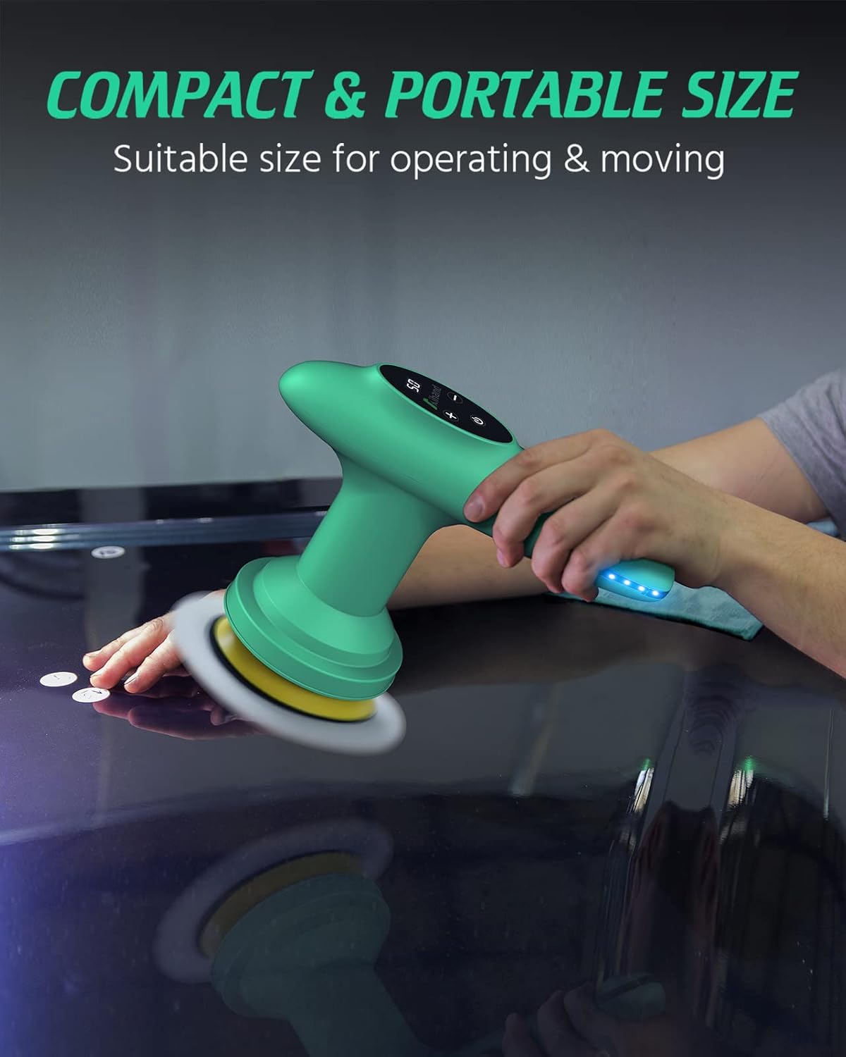 Cordless Car Polisher, 4inch 2500-6000 RPM Orbital Polisher with 8 Pads, Aihand Lightweight Micro Cordless Buffer with Polish/Paste Wax for Car Detailing/Waxing, 6 Speeds, 12V with LCD Display Pack of 2
