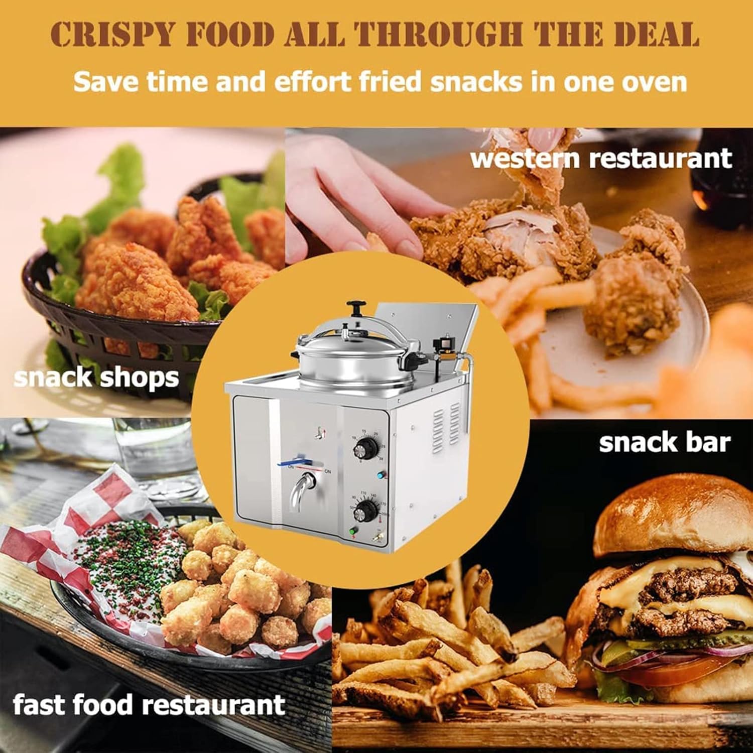 16L Electric Countertop Pressure Fryer 304 Stainless Commercial Electric Countertop Pressure Fryer Chicken Fish Pressure Fryer Machine With Large Oil Tank For Restaurant Snack Shops 2400W, 20240301