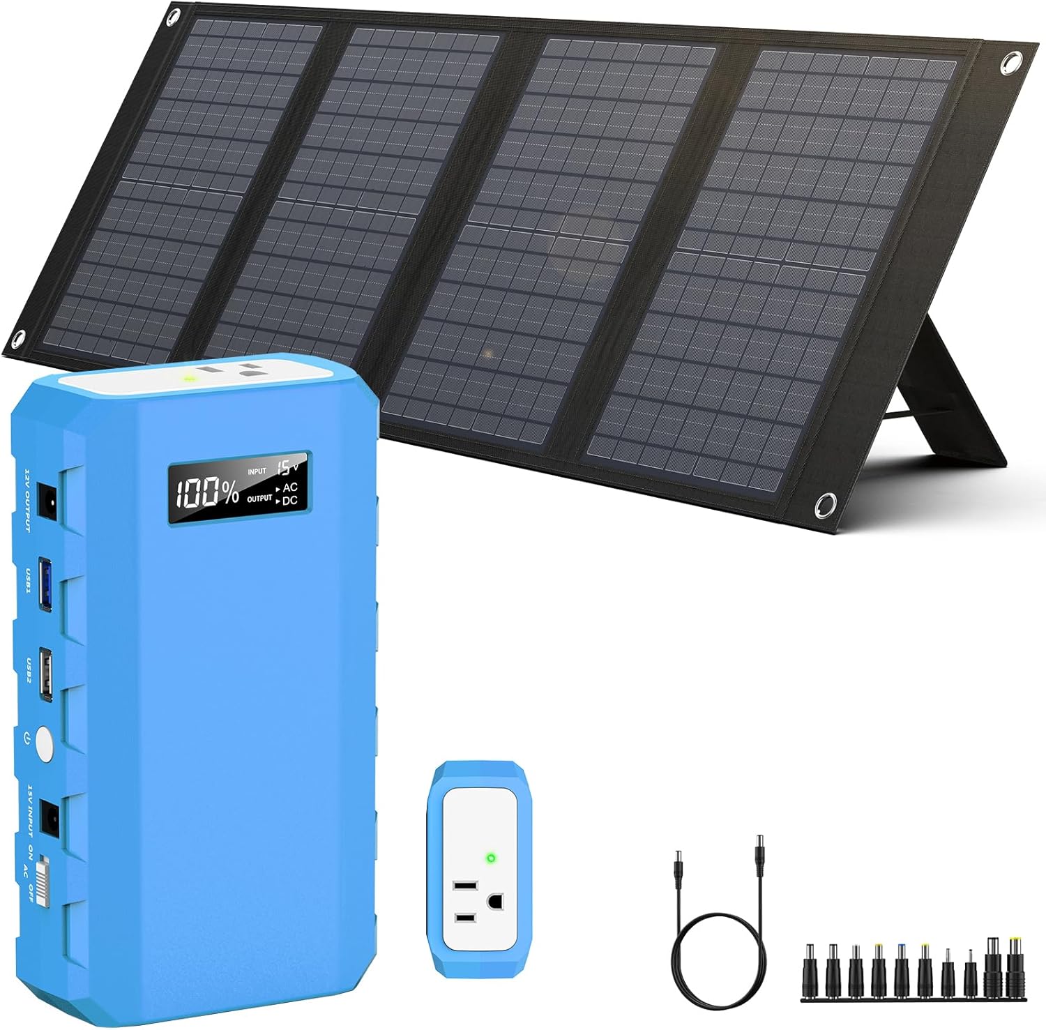 Portable Power Bank with AC Outlet 65W 110V External Battery Pack, 24000mAh Portable Laptop Charger with 40W Foldable Solar Panel Power Supply for Outdoor Camping Home Use Traveling RV Trip Off Grid