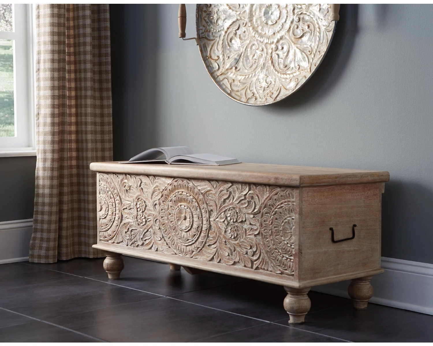 Signature Design by Ashley Casual Fossil Ridge Storage Bench  Beige